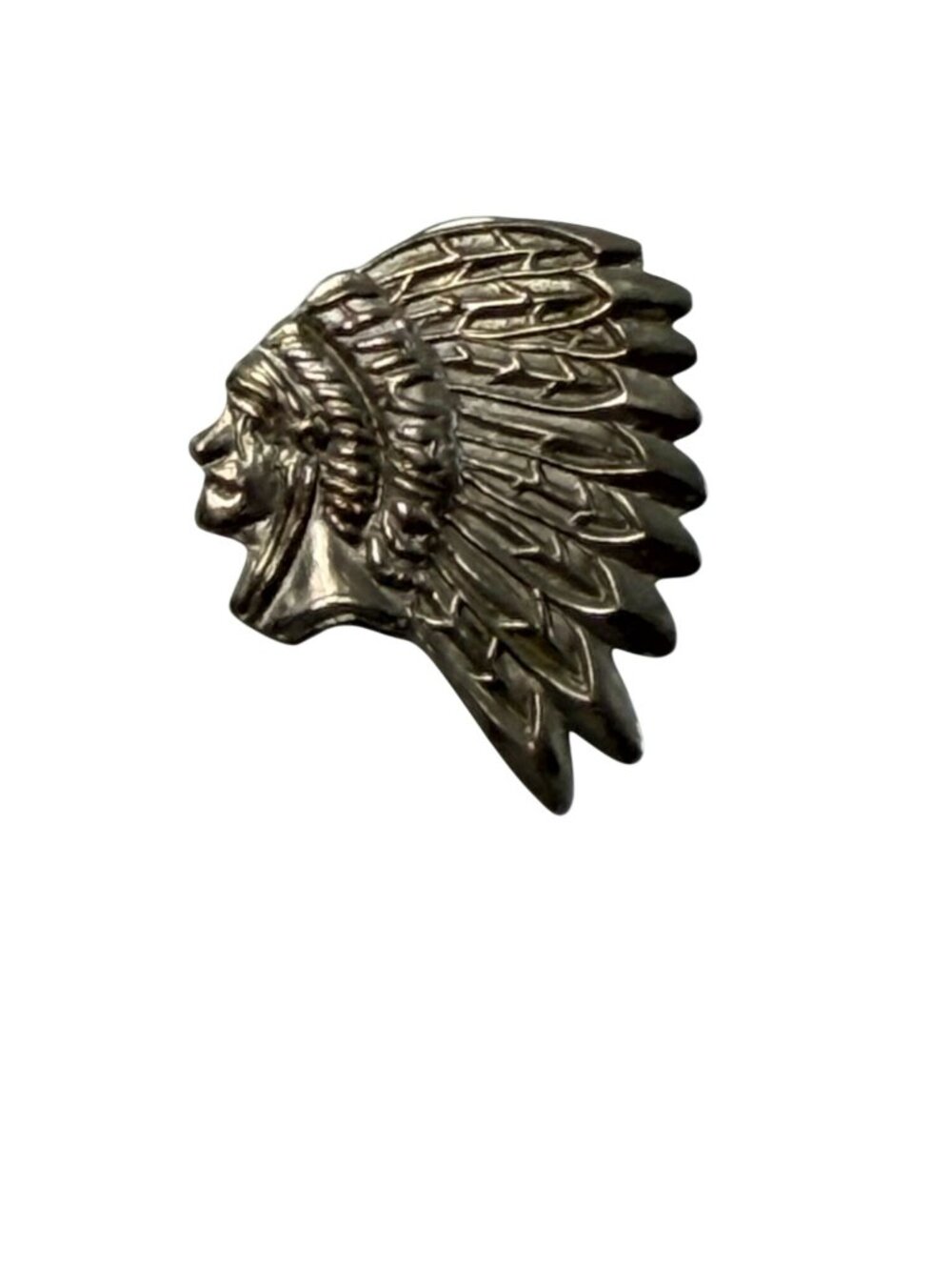 Vintage Silver Tone Native American Head Feathers Chief Lapel Pin Badge Tie Tac - Picture 4 of 4